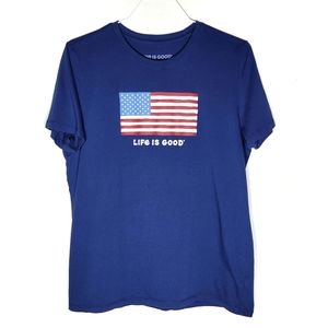 Life Is Good M navy blue tee shortsleeve tshirt medium flag USA 4th July